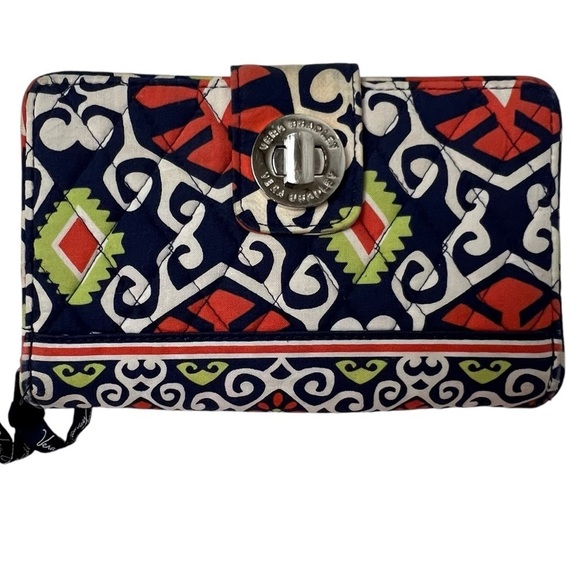 Vera Bradley Twist Lock Wallet Sun Valley Retired Orange Navy | Cards ID Casual - Picture 1 of 8